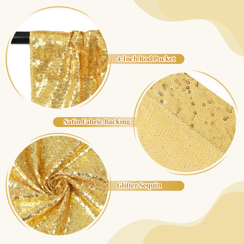 SquarePie Sequin Backdrop Curtain Not See Through Background for Wedding Party 6FT x 8FT Gold - Image 3